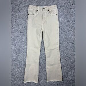 Zara Jeans Womens 2 Crop White Denim Party Night Out Travel Dinner Bell Bottoms